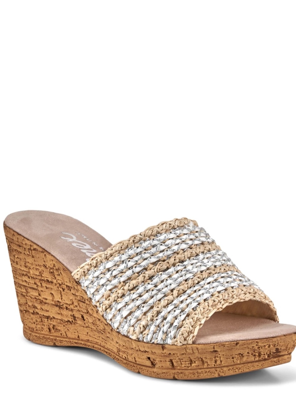 Onex Claire Natural, White and Silver Strand Weave Wedge Sandal Made in Italy 11